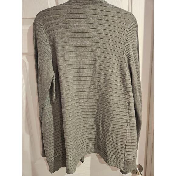 H Halston open drapy viscose cardigan sweater large gray ribbed casual cozy - Picture 9 of 9